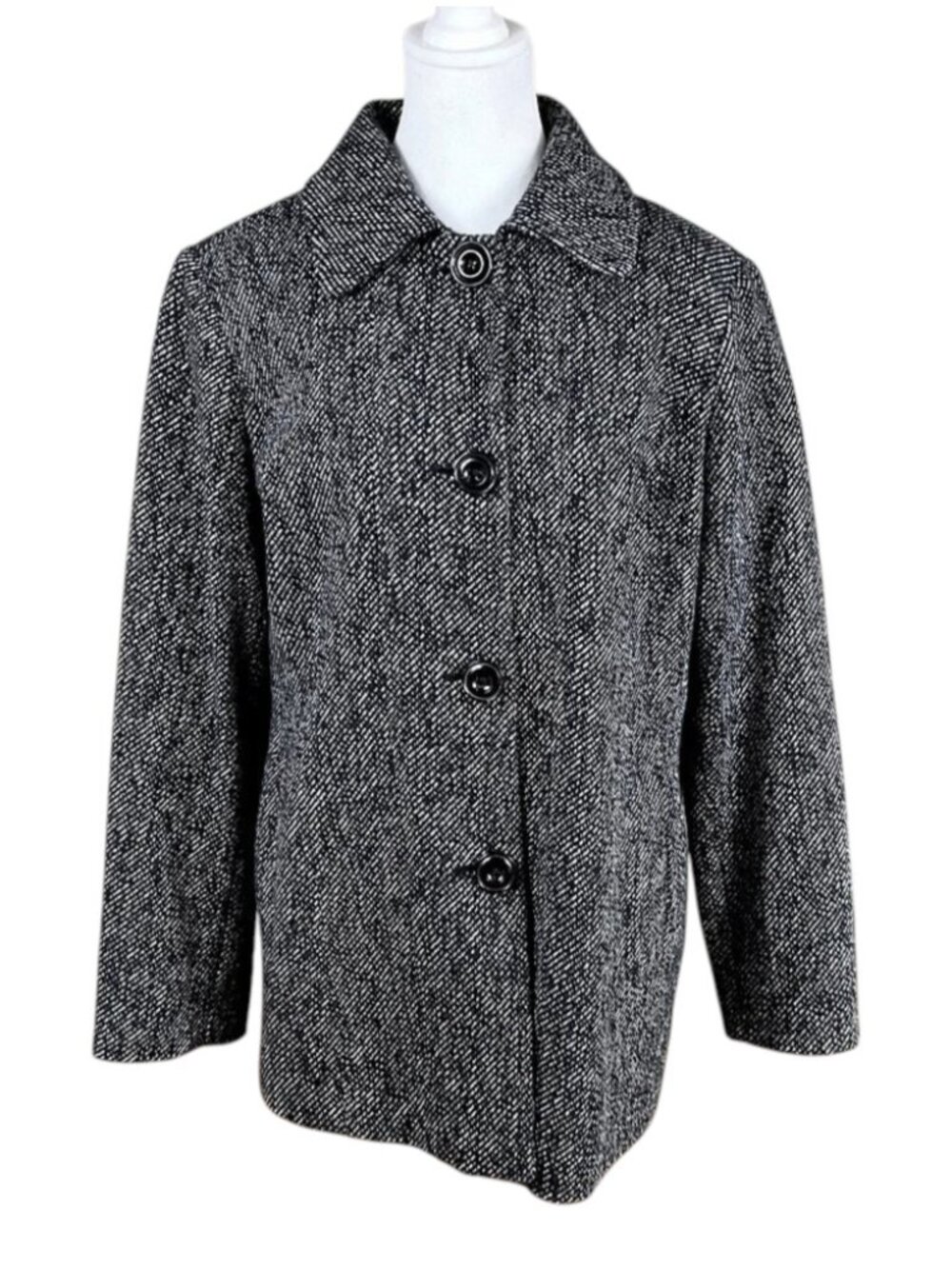 London Fog Coat Wool Blend Black White Marled (L)